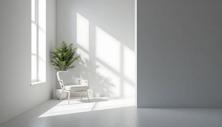 White room with a chair and a plant. 3d rendering.の写真素材