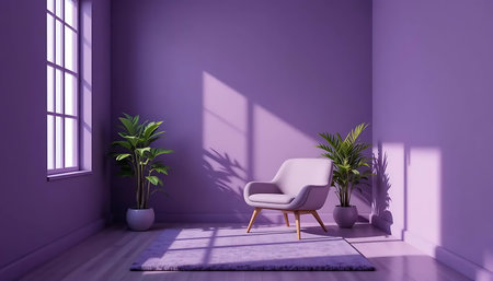 interior with chair, 3d render, purple wall, windowの写真素材