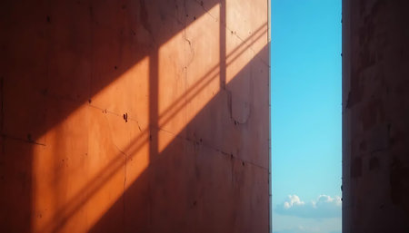 Silhouette of a wall with sunlight and blue sky background.の写真素材