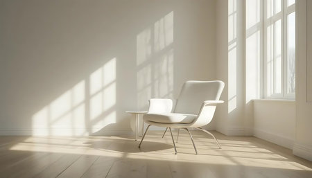 White armchair in empty room, 3d rendering. Computer digital drawing.の写真素材