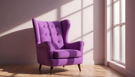 Purple armchair in the room with sunlight. 3d renderingの写真素材