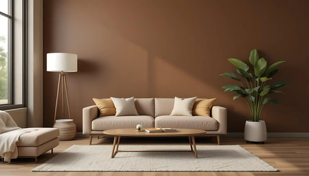 interior with brown sofa. 3d render illustration mock-upの写真素材