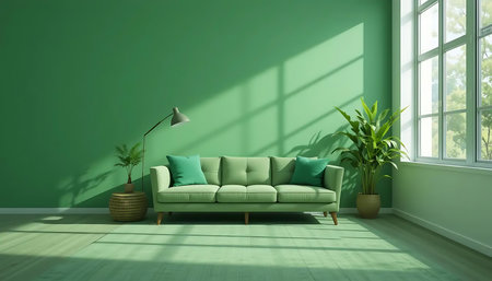 green living room with green sofa and plant - 3D Renderingの写真素材