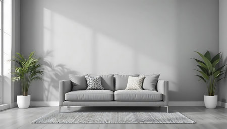 interior with grey sofa 3d illustration rendering new and clean designの写真素材