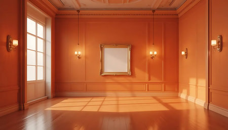 Classic interior with empty picture frame on wall. 3d render.の写真素材
