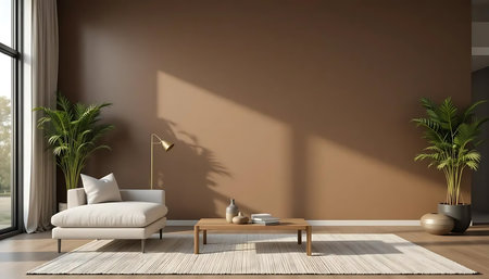 Interior of modern living room with brown wall, 3d renderの写真素材