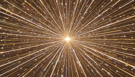 golden star burst with sparkles and rays of light. abstract backgroundの写真素材