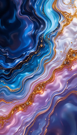 Abstract blue and gold marble background. Fantasy fractal image. Digital art. 3D rendering.の写真素材