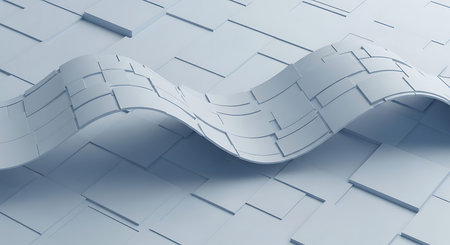 Abstract 3d rendering of geometric shapes in white and blue colors.