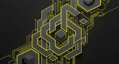 Abstract technological background with hexagons and lines. 3d illustration.