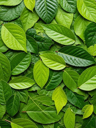 Green leaves background. Green leaves texture. Natural pattern with green leaves.