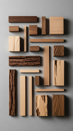 Wooden boards on grey background, 3d rendering. Computer digital drawing.の写真素材