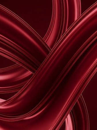 Abstract red background with smooth wavy lines. 3d render illustrationの写真素材