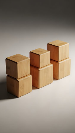 Wooden cubes on a gray background. Conceptual image of success.