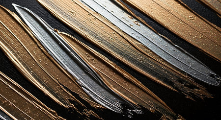 Gold paint on black background. Abstract background for design. Close-up.