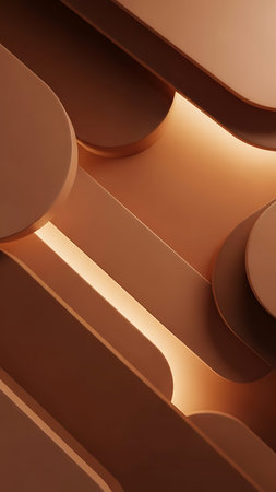 3d rendering of abstract geometric composition with glossy forms in brown color