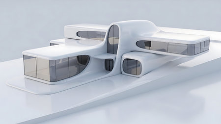 3d render of a modern white structure in the exhibition hall.