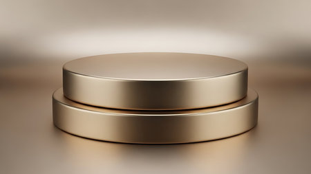 3d render of golden podium for product presentation. Abstract background.の写真素材