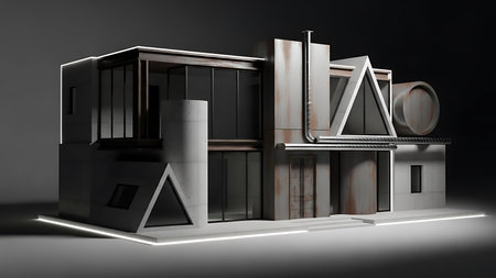 3d render of a modern building on black background. 3d illustration
