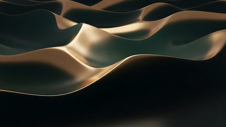 Golden wavy background. 3d rendering, 3d illustration.の写真素材