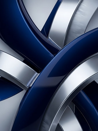 3d render of abstract metallic background with blue and silver elements.の写真素材