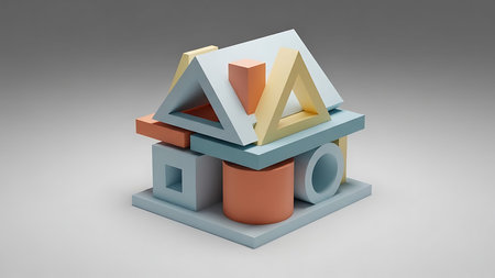 3d rendering of building blocks in gray background with vignette