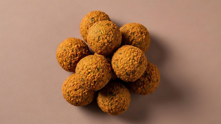 Falafel balls on a brown background. Top view. Copy space.の写真素材