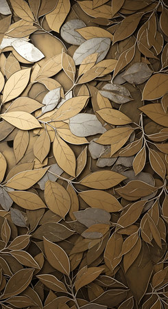 Autumn leaves background. 3D illustration. Brown and gold.