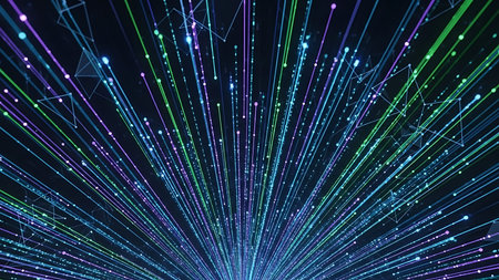 3d illustration of technology abstract background with glowing lines and dots.