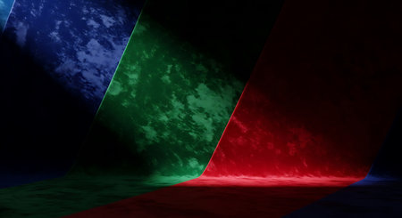 3d rendering of a red and blue flag on a dark backgroundの写真素材