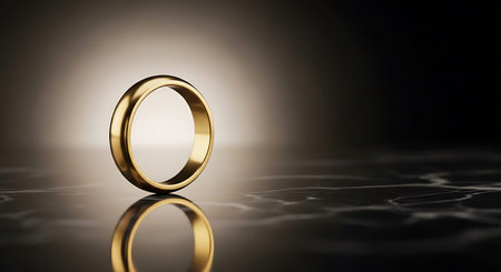 Wedding ring on a dark background. 3D rendering.の写真素材