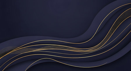 Dark blue abstract background with golden lines and waves. Vector illustration.の写真素材