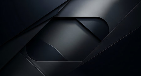 Black abstract background with metal elements. 3d rendering, mock up