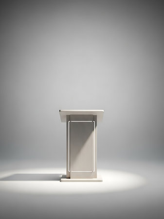 Podium for presentations on a gray background. 3D rendering.の写真素材