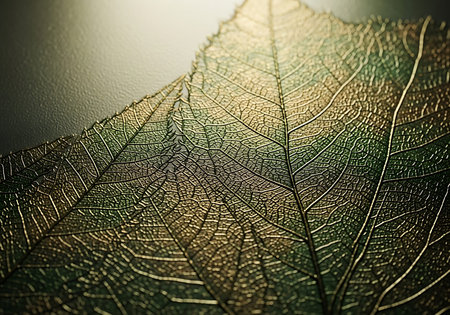 Macro shot of a leaf on a blurred background. Toned.