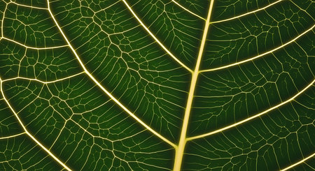Close up of a green leaf with veins in the shape of a heart