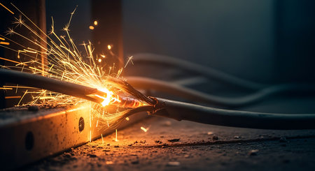 welding of electrical wires, close-up, selective focusの写真素材