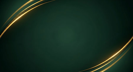 Abstract golden line on dark green background. Luxury background design.の写真素材
