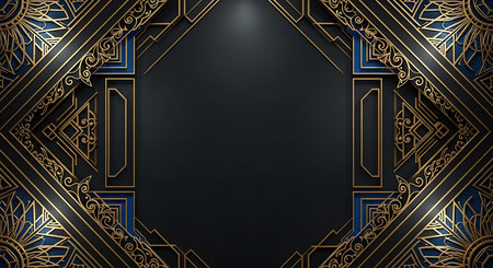 Luxury black background with golden ornamental frame. Template for designの写真素材