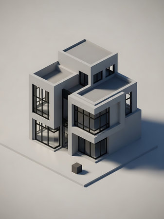 3d render of a modern house on a white background with shadow