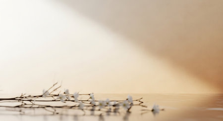 Flowers on the background of a beige wall with a shadowの写真素材