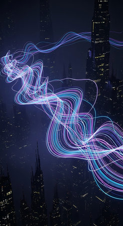 Abstract light lines on skyscrapers in New York City, USA