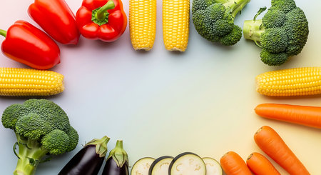 Frame of fresh vegetables on white background, top view with copy spaceの写真素材