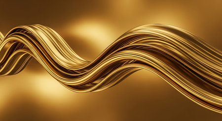 Golden abstract wavy background. 3d rendering, 3d illustration.