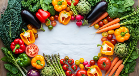 Healthy food background with fresh vegetables. Top view. Copy space
