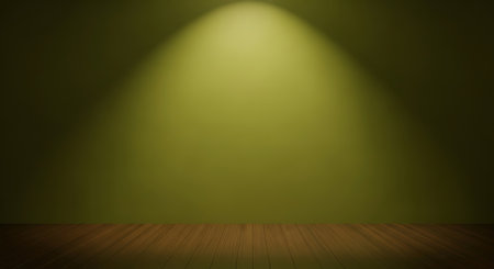 Green wall with wooden floor. 3d rendering. Computer digital drawing.の写真素材