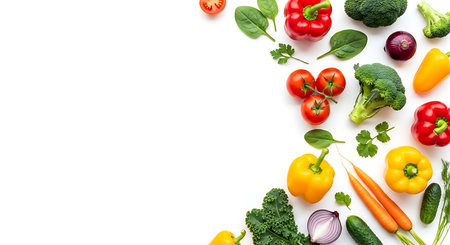 Vegetables on white background. Top view. Flat lay.の写真素材
