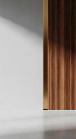Wooden door with light and shadow, 3d rendering. Computer digital drawing.の写真素材