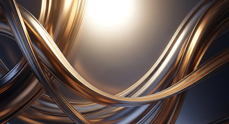 3d rendering of abstract wavy metallic background in black and gold colorsの写真素材