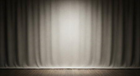 Movie or theater curtain background with wooden floor. 3D Renderingの写真素材